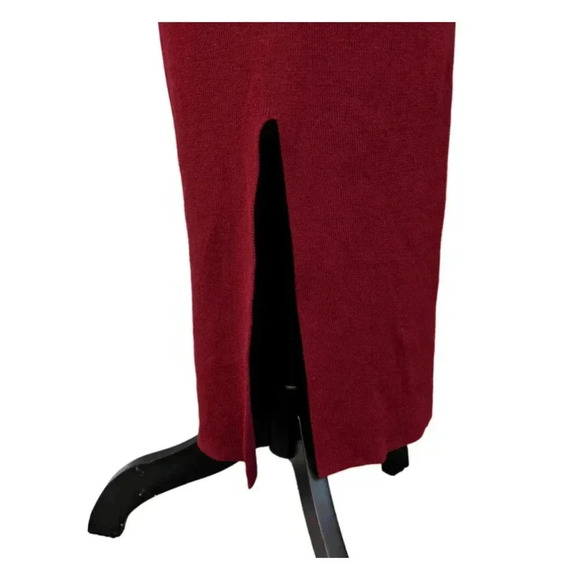 Naadam Burgundy Red Ribbed V Neck Collared Midi Dress Size Small Long Sleeve - Picture 4 of 8
